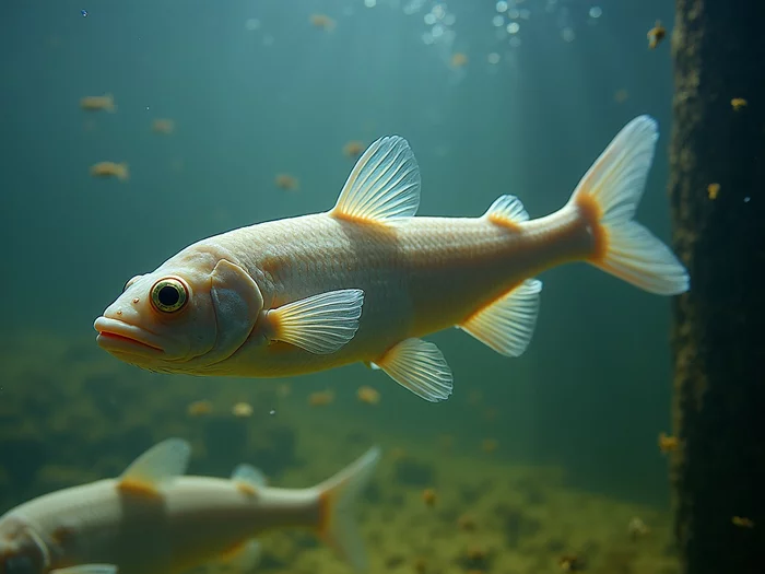 Healthy African catfish fry actively swimming in a clean, well-aerated rearing tank, visible small uniform fry, commercial catfish farming operation, professional hatchery environment, clear water, African farming context, no text, no words, no typography, no labels, clean image