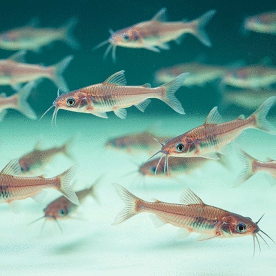 African catfish fingerlings swimming in clean water, focus on their healthy appearance