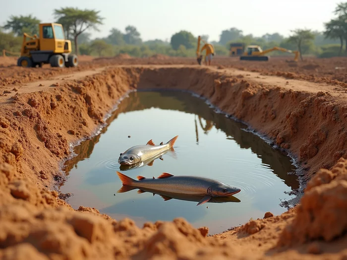 Commercial catfish pond being constructed in Africa