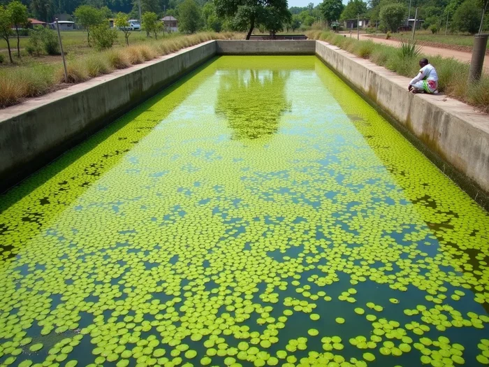 Commercial duckweed cultivation pond for African catfish feed