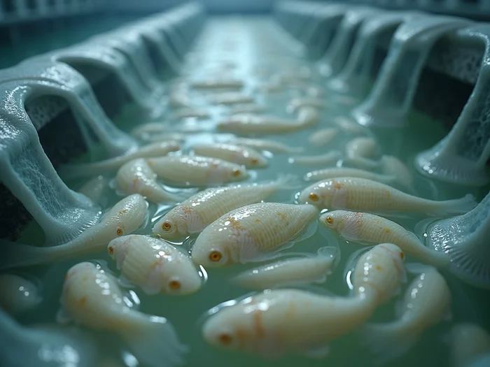 African catfish eggs incubating in a commercial funnel-shaped hatchery system with controlled water flow