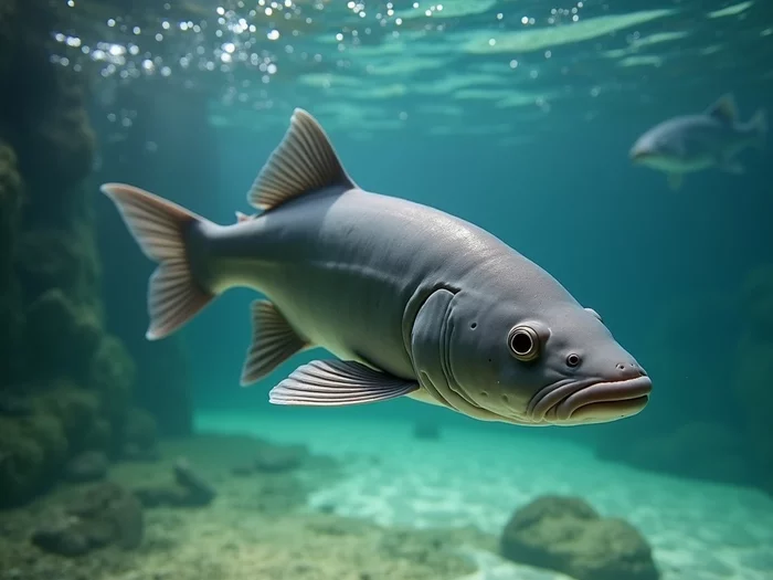 Healthy African catfish swimming in a clean commercial aquaculture tank