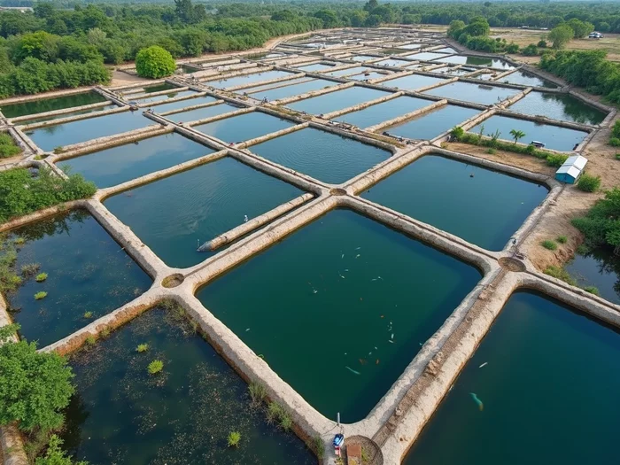 Commercial concrete catfish pond showing clear water and healthy African catfish