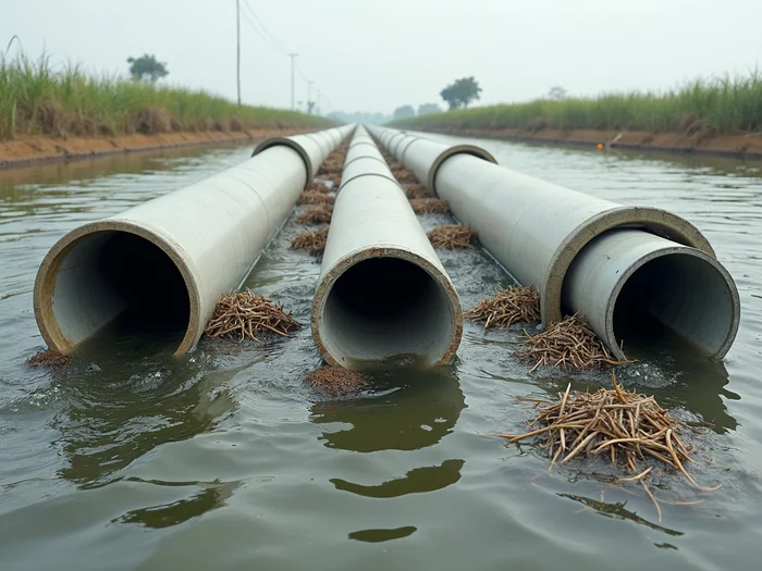 Different types of monk structures (slot, gate, pipe) in a commercial catfish farm setting