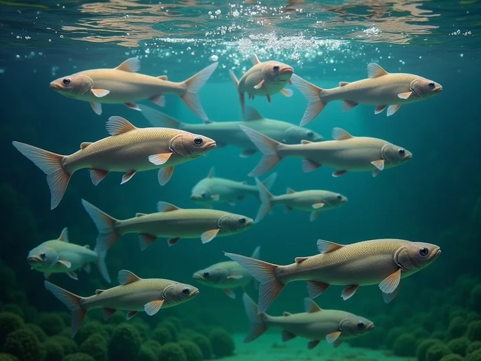 African catfish (Clarias gariepinus) in different growth stages in a commercial aquaculture tank