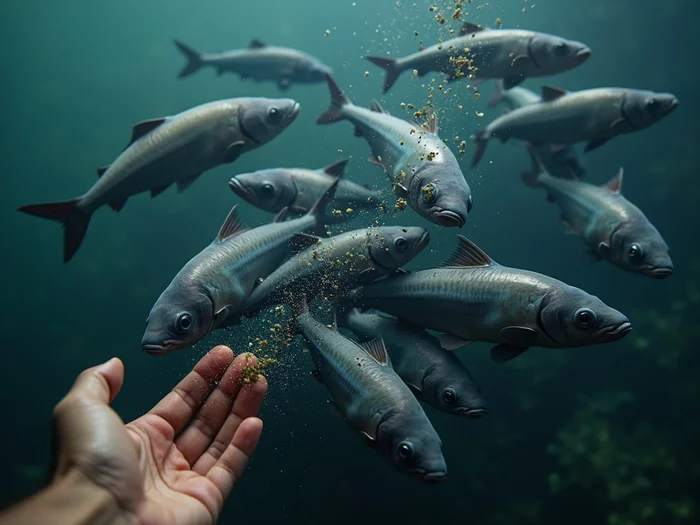 African catfish fingerlings feeding in a modern aquaculture tank