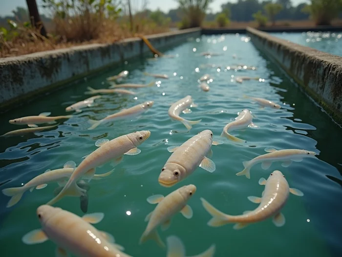 African catfish larvae thriving in commercial hatchery tanks